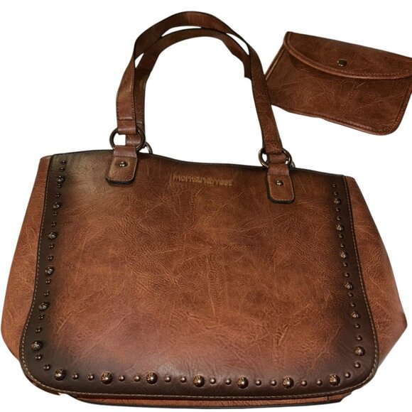 montana west as new brown studded leather conceal and carry purse bag 5x10x12 - Picture 4 of 9